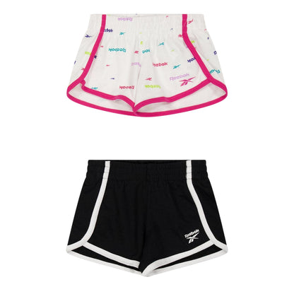 White-Black - Front - Reebok Girls Jersey Shorts (Pack of 2)