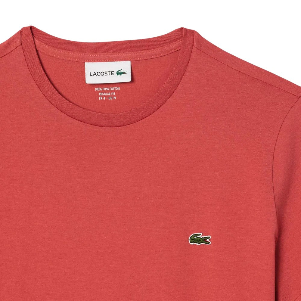 Red - Side - Lacoste Mens Pima Monochrome Cotton Jersey Crew Neck T-Shirt