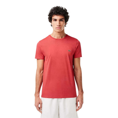 Red - Lifestyle - Lacoste Mens Pima Monochrome Cotton Jersey Crew Neck T-Shirt