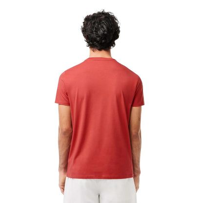 Red - Back - Lacoste Mens Pima Monochrome Cotton Jersey Crew Neck T-Shirt