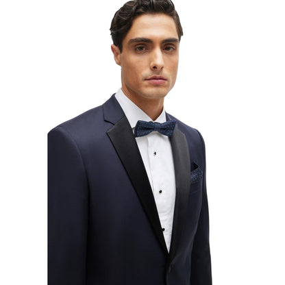 Dark Blue - Back - Boss Mens Pin Dot Silk Tie & Pocket Square Set