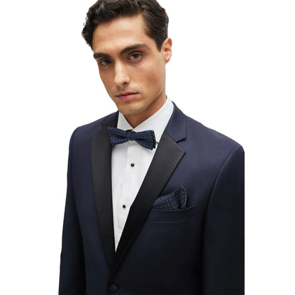 Dark Blue - Front - Boss Mens Pin Dot Silk Tie & Pocket Square Set