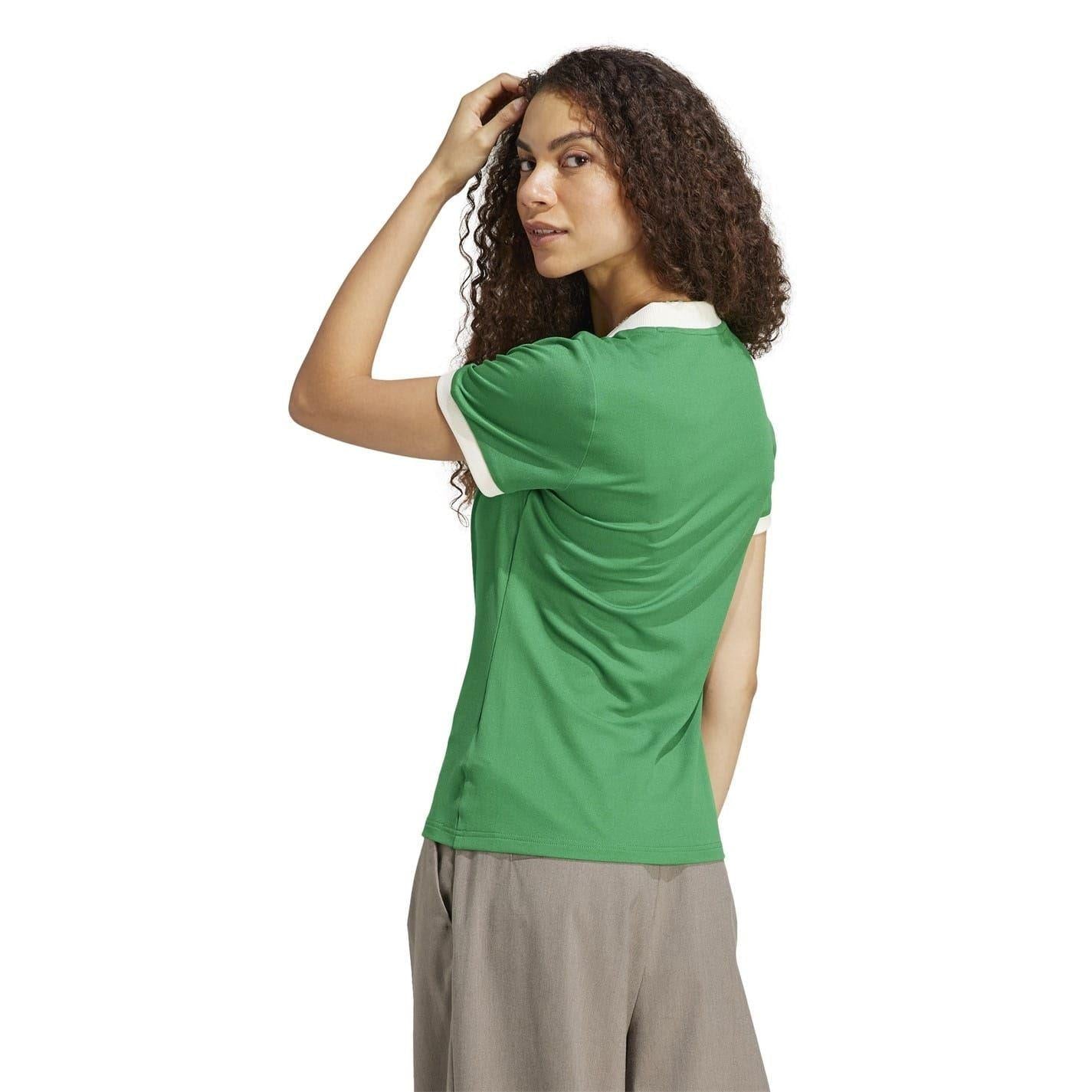 Green - Back - Adidas Womens-Ladies Originals Trefoil V Neck Short-Sleeved T-Shirt