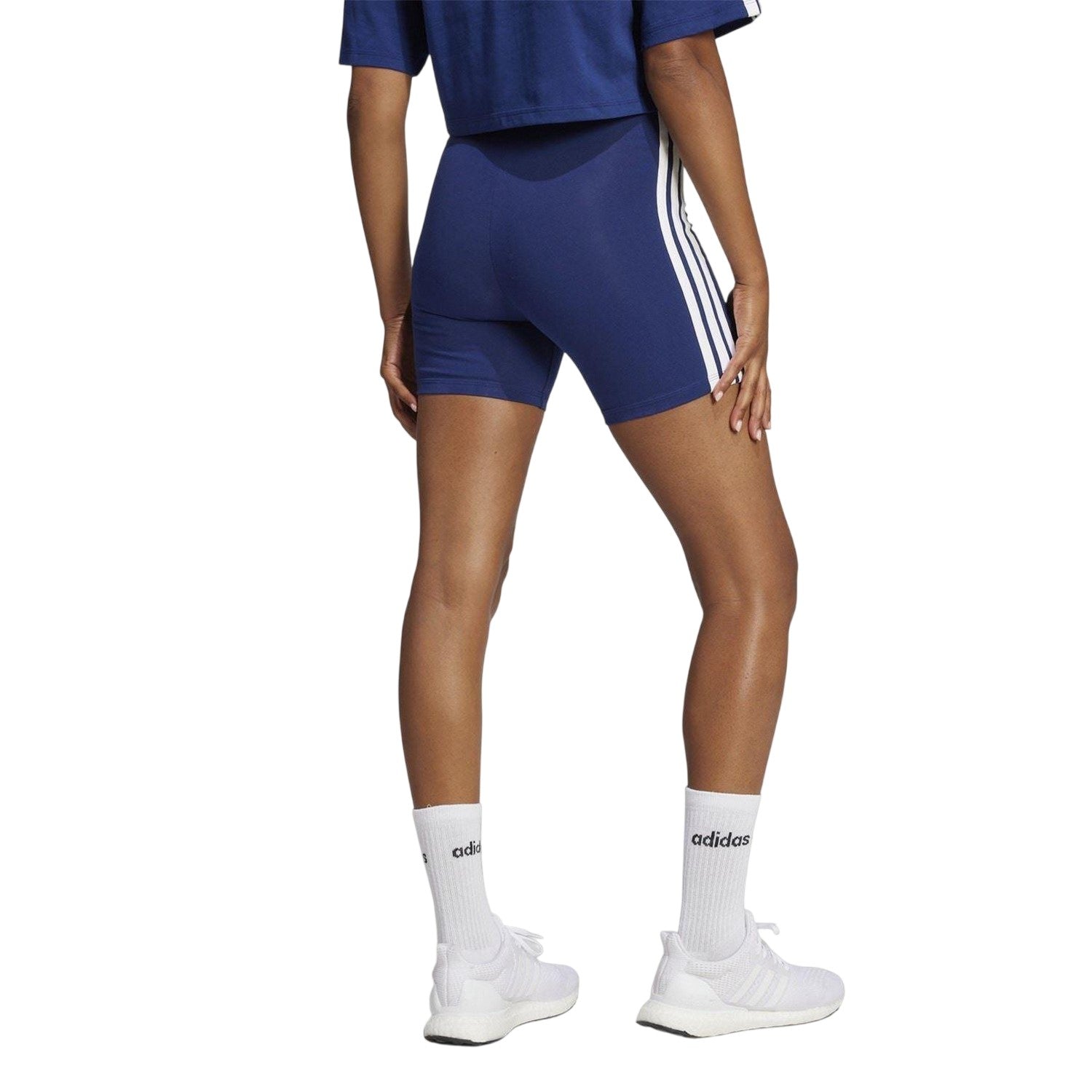 Navy - Back - Adidas Womens-Ladies 3 Stripes Biker Shorts