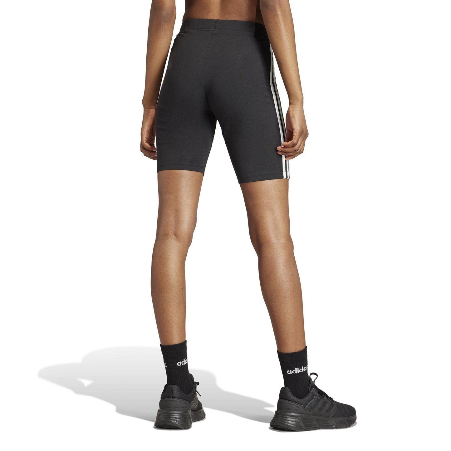 Black-White - Side - Adidas Womens-Ladies 3 Stripes Biker Shorts