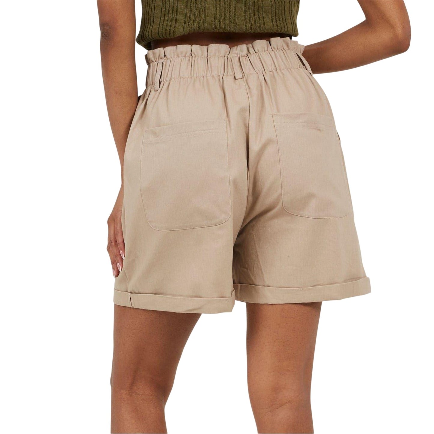 Stone - Back - Brave Soul Womens-Ladies Paperbag Shorts