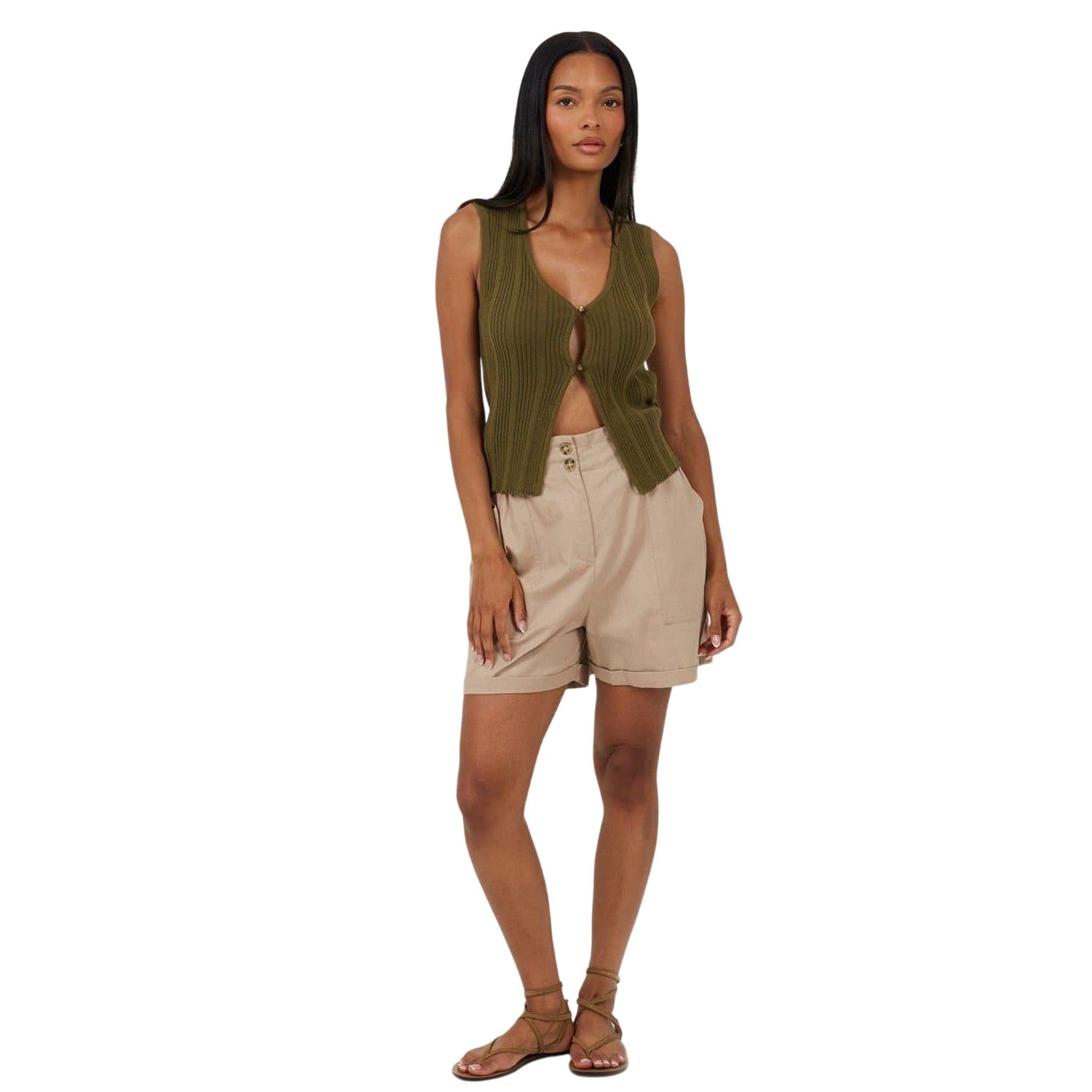 Stone - Side - Brave Soul Womens-Ladies Paperbag Shorts