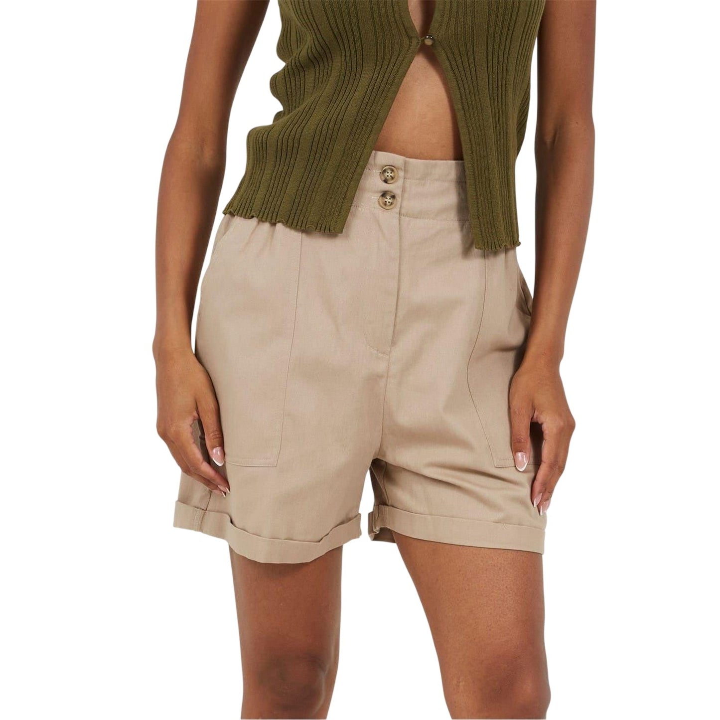 Stone - Front - Brave Soul Womens-Ladies Paperbag Shorts