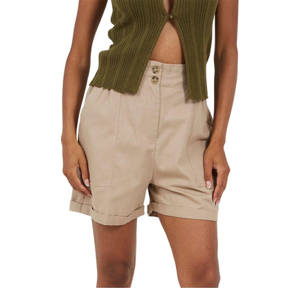 Stone - Front - Brave Soul Womens-Ladies Paperbag Shorts