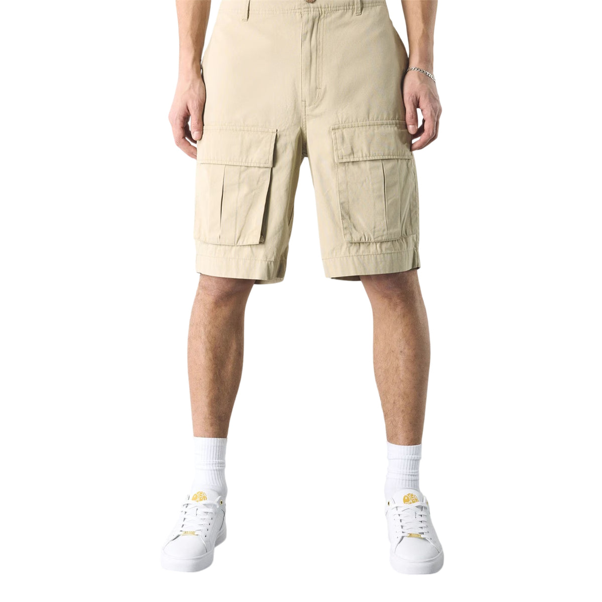 Sand - Front - Pretty Green Mens Cotton Cargo Shorts