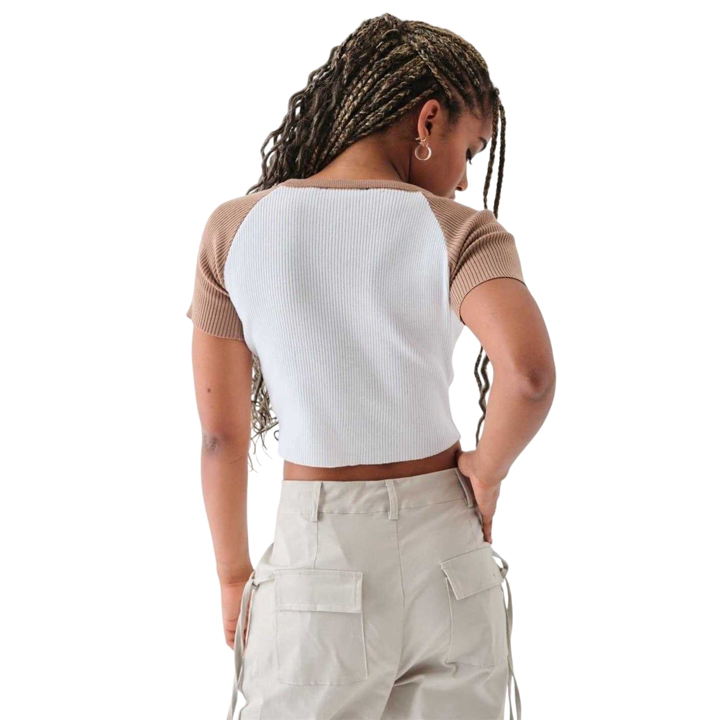 White - Back - Daisy Street Womens-Ladies Knitted Crew Neck Regular Crop T-Shirt