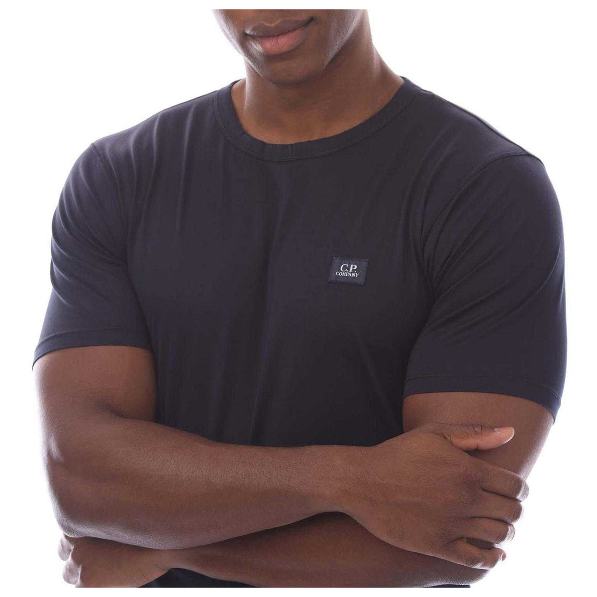 Navy - Side - C.P. Company Mens Logo Mercerised Cotton T-Shirt