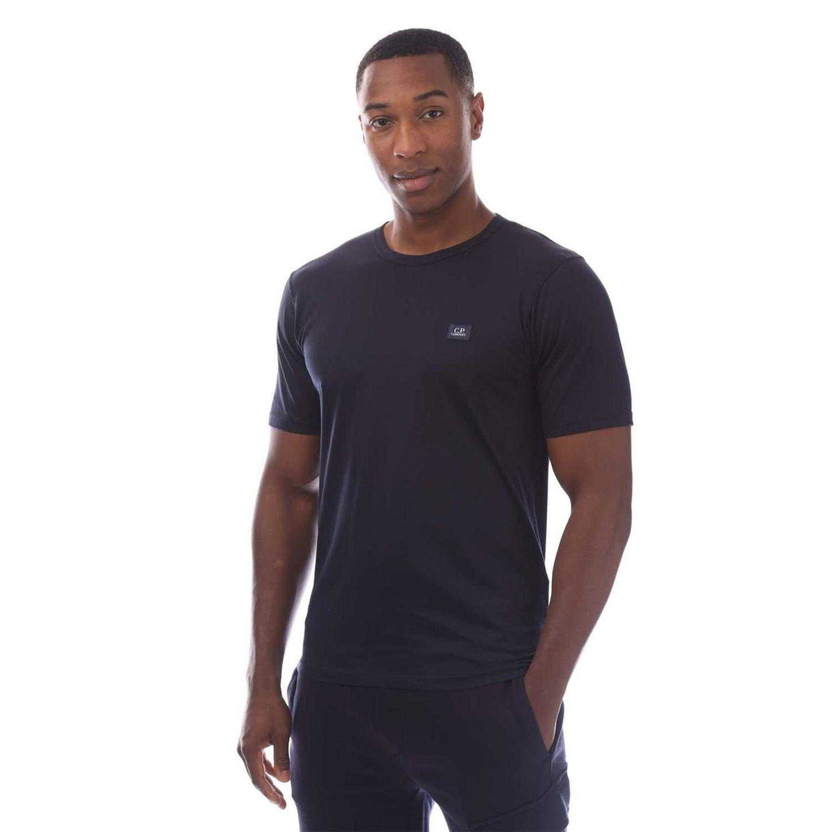 Navy - Front - C.P. Company Mens Logo Mercerised Cotton T-Shirt