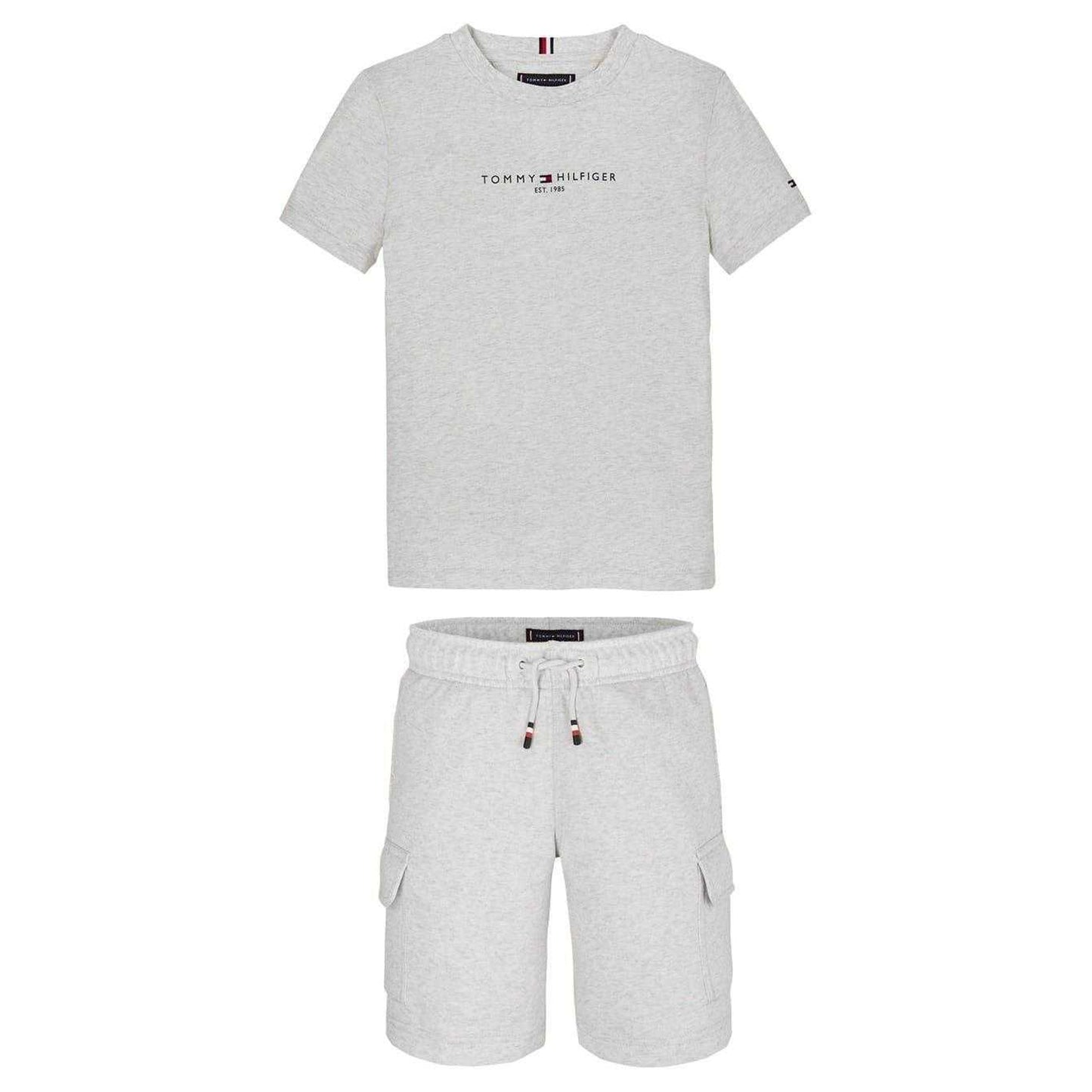 White-Heather - Front - Tommy Hilfiger Childrens-Kids Full Logo T-Shirt & Shorts Set