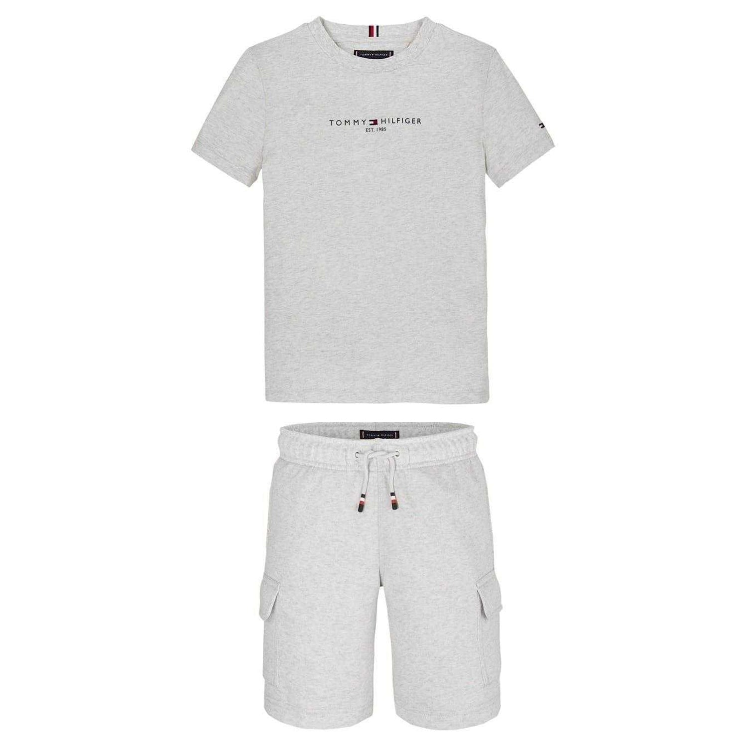 White-Heather - Front - Tommy Hilfiger Childrens-Kids Full Logo T-Shirt & Shorts Set