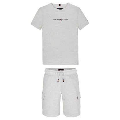 White-Heather - Front - Tommy Hilfiger Childrens-Kids Full Logo T-Shirt & Shorts Set