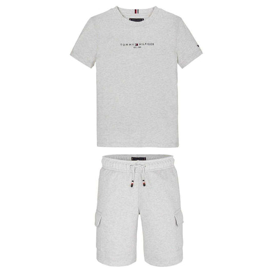 White-Heather - Front - Tommy Hilfiger Childrens-Kids Full Logo T-Shirt & Shorts Set