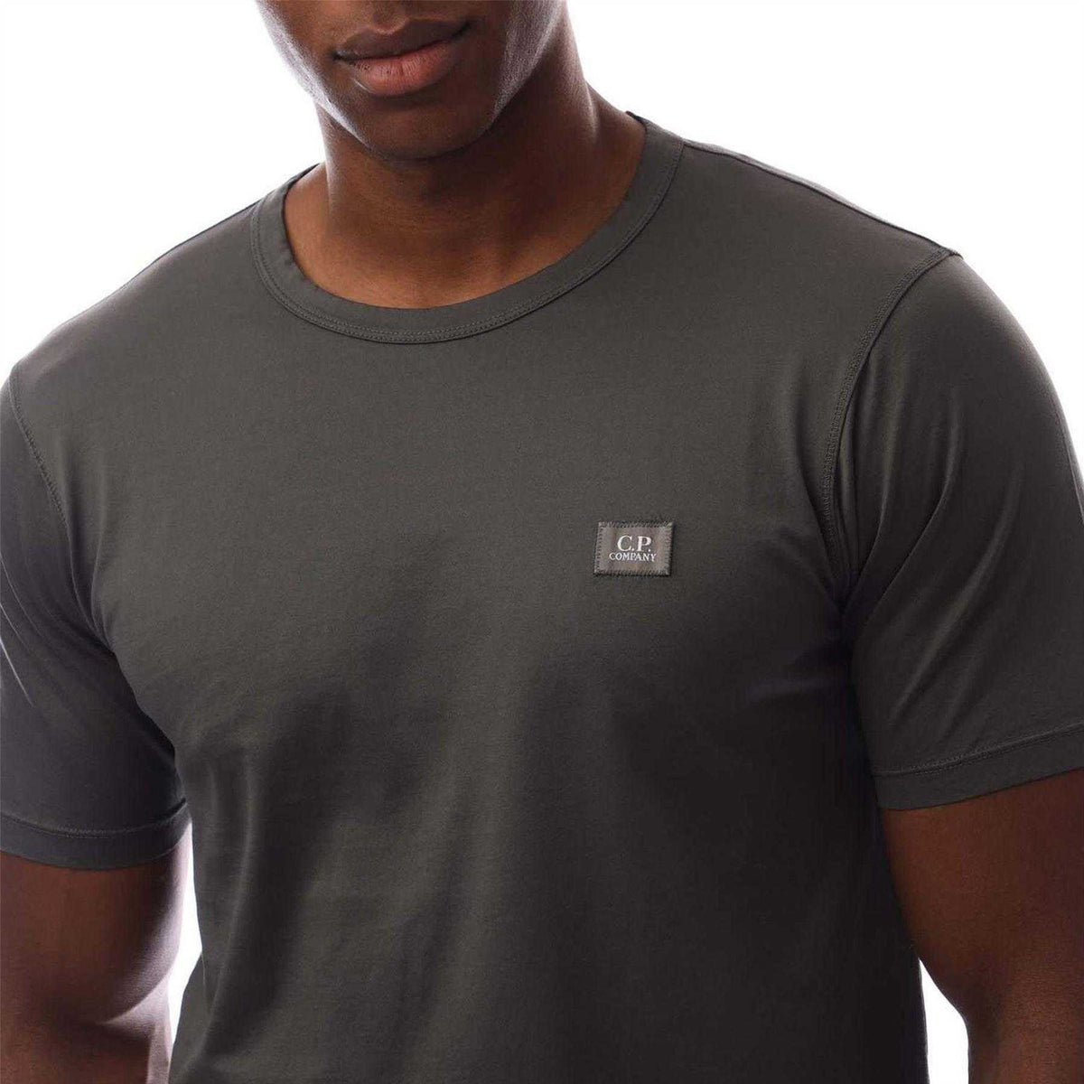 Grey - Side - C.P. Company Mens Plain Mercerised Cotton Logo T-Shirt
