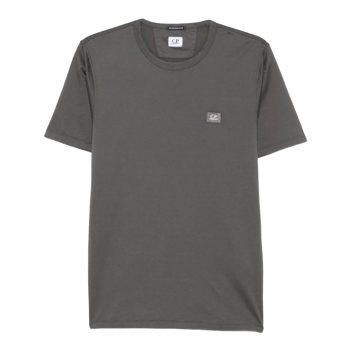Grey - Front - C.P. Company Mens Plain Mercerised Cotton Logo T-Shirt