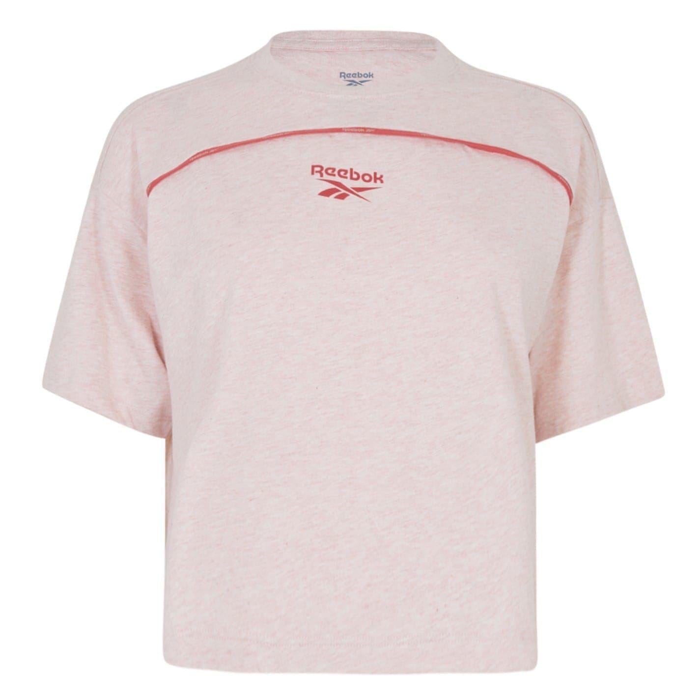 Ecru Melange - Front - Reebok Womens-Ladies Barbie Contrast Piping Relaxed Fit T-Shirt