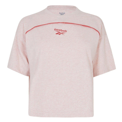 Ecru Melange - Front - Reebok Womens-Ladies Barbie Contrast Piping Relaxed Fit T-Shirt