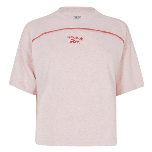 Ecru Melange - Front - Reebok Womens-Ladies Barbie Contrast Piping Relaxed Fit T-Shirt
