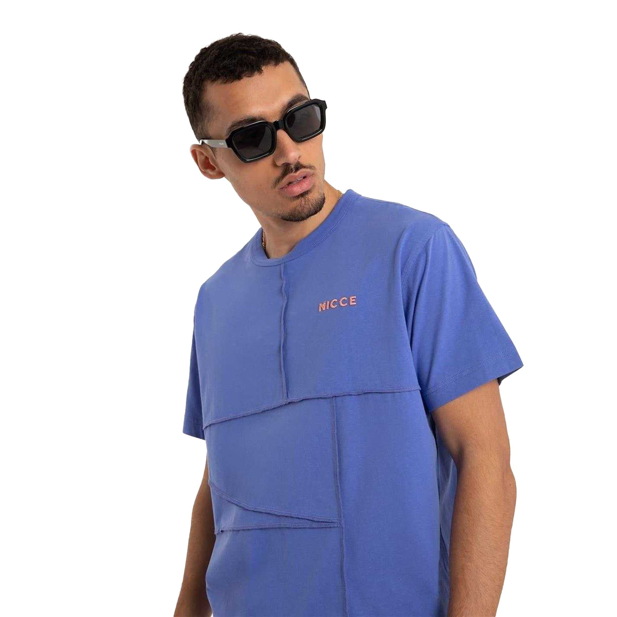 Iris Blue Marl - Side - Nicce Mens Merson Exposed Seams T-Shirt
