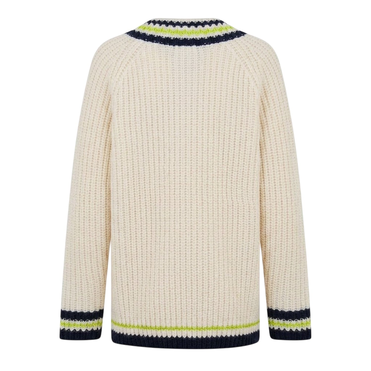 Cream-Black - Back - Lacoste Womens-Ladies Striped V Neck Relaxed Fit Sweater Top