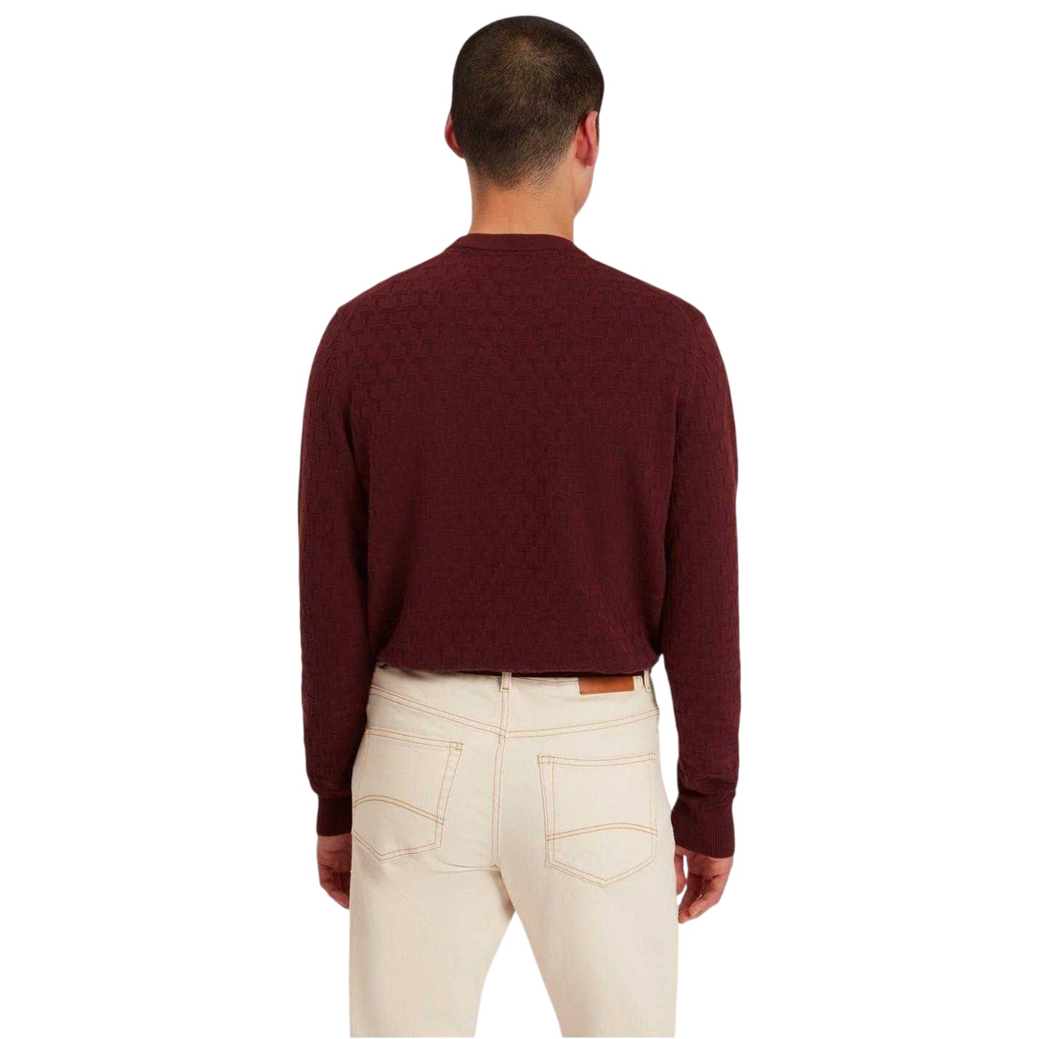 Maroon - Back - Ted Baker Mens Stitch Knitted Crew Neck Jumper
