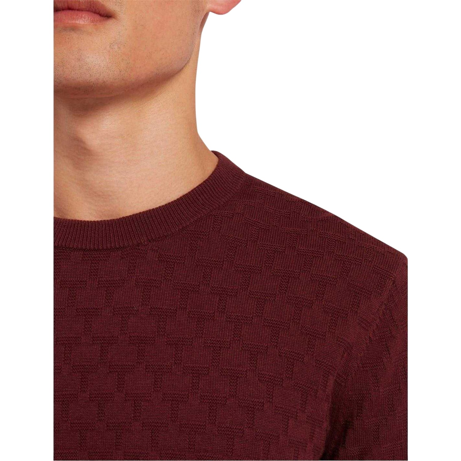 Maroon - Side - Ted Baker Mens Stitch Knitted Crew Neck Jumper
