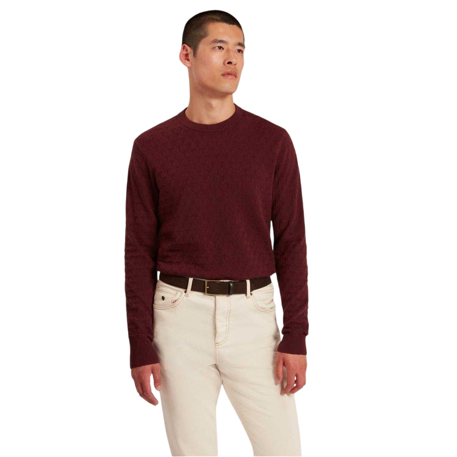 Maroon - Lifestyle - Ted Baker Mens Stitch Knitted Crew Neck Jumper