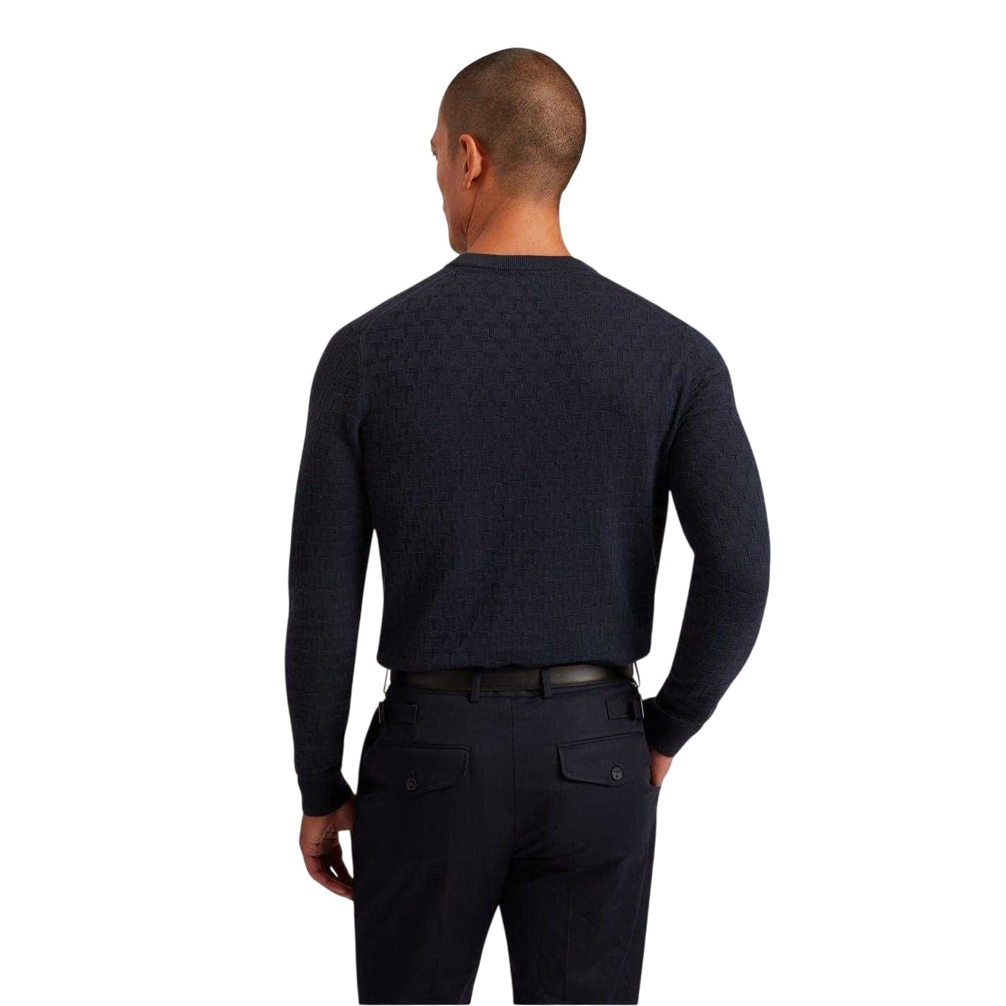 Navy - Back - Ted Baker Mens Stitch Knitted Crew Neck Jumper