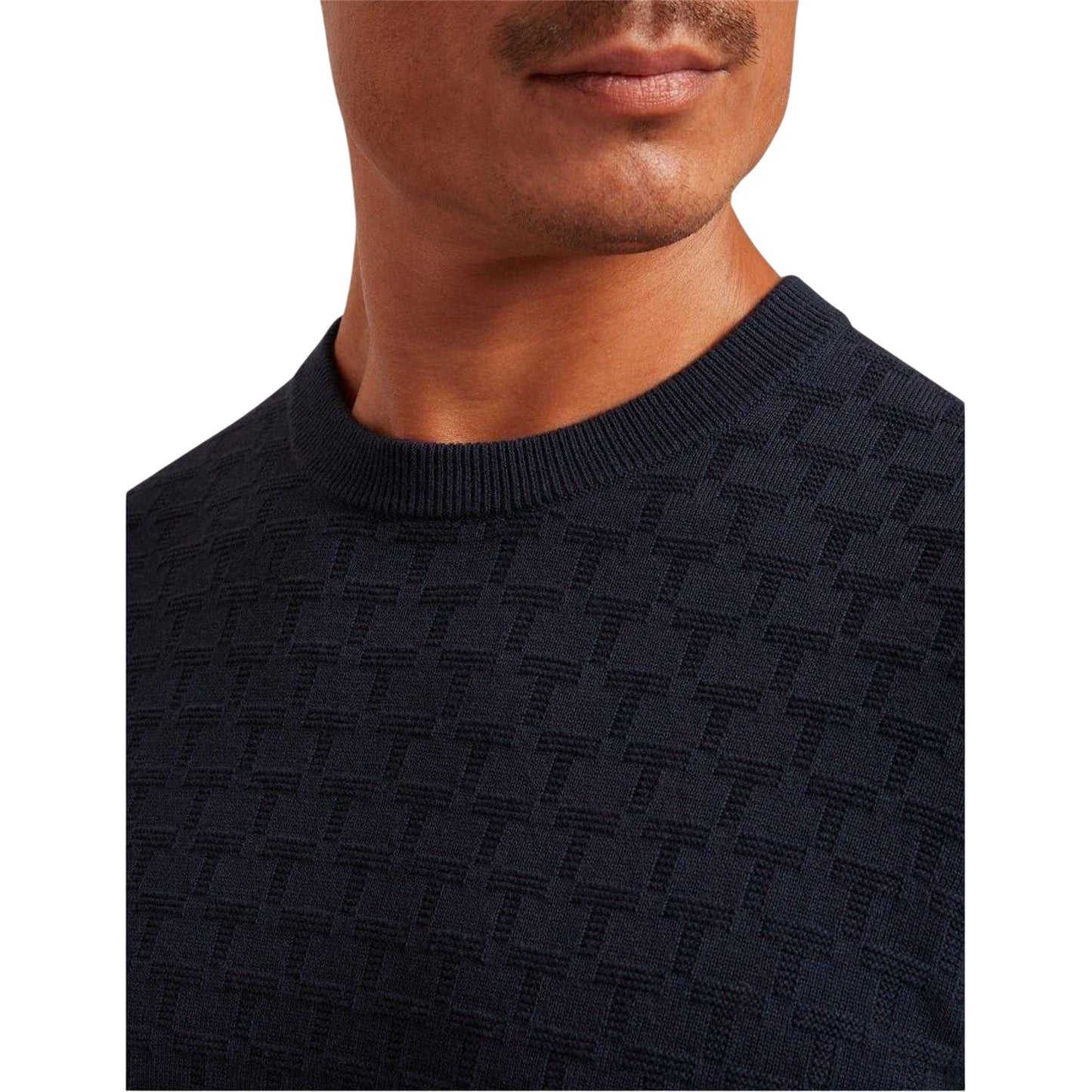 Navy - Side - Ted Baker Mens Stitch Knitted Crew Neck Jumper
