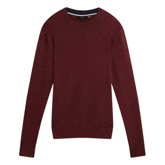 Maroon - Front - Ted Baker Mens Stitch Knitted Crew Neck Jumper