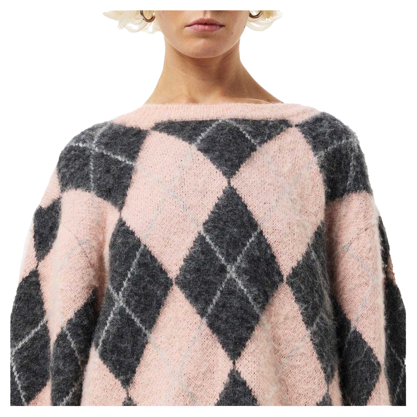 Pink-Black - Side - Edited Womens-Ladies Harriet Argyle Drop Shoulder Jumper