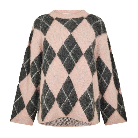 Pink-Black - Front - Edited Womens-Ladies Harriet Argyle Drop Shoulder Jumper