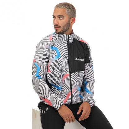 White-Black - Side - Adidas Mens Terrex Trail Printed Running Jacket