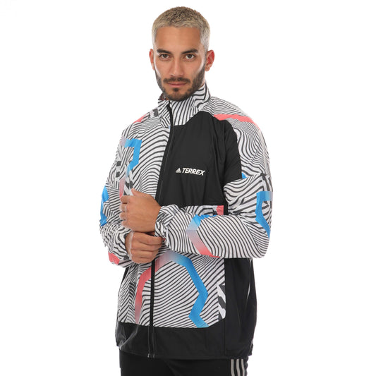 White-Black - Front - Adidas Mens Terrex Trail Printed Running Jacket