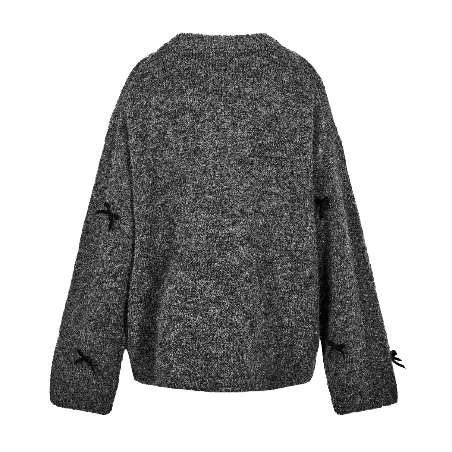 Dark Grey Melange - Back - Edited Womens-Ladies Bailee Bow Knitted Oversized Jumper