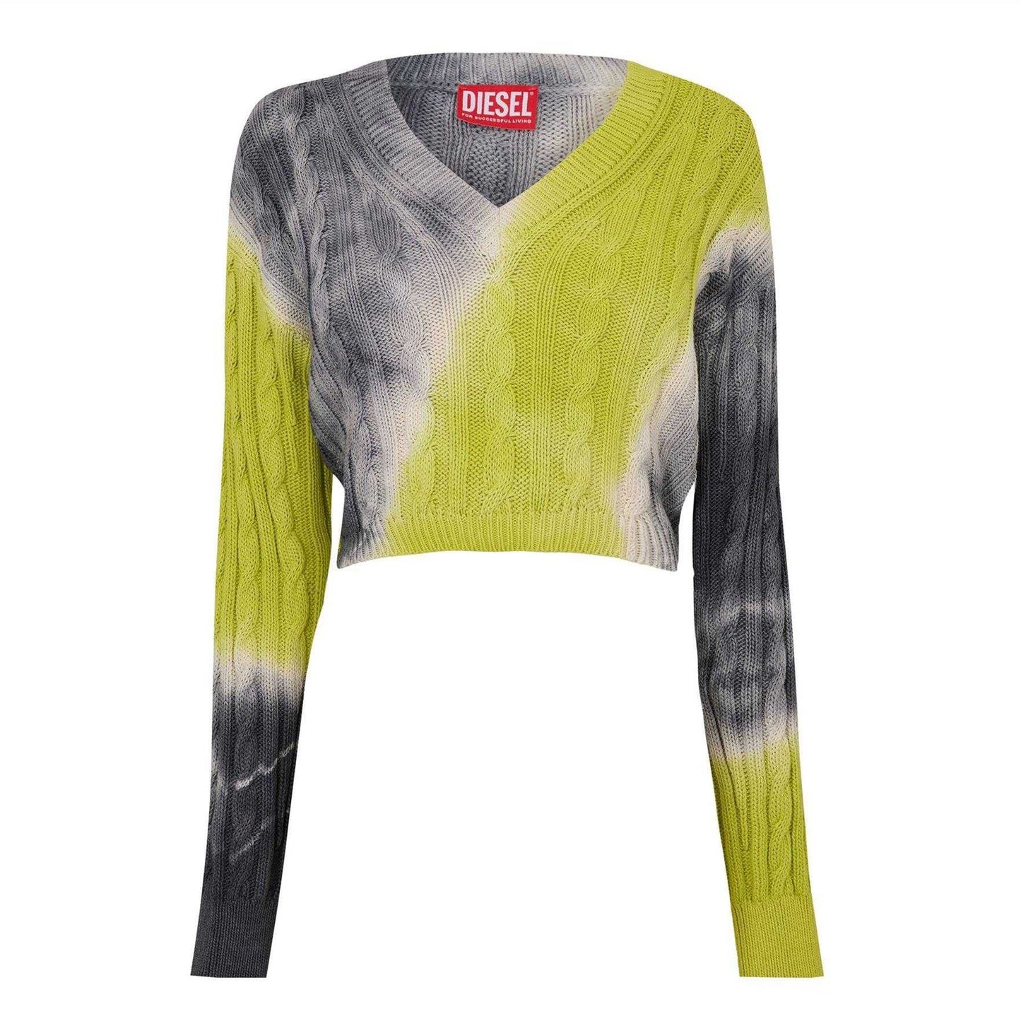 Yellow - Front - Diesel Womens-Ladies Janel Tie Dye V Neck Crop Sweatshirt