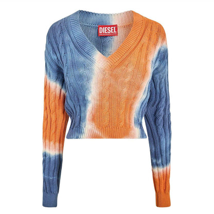 Orange-Blue - Front - Diesel Womens-Ladies Janel Tie Dye V Neck Crop Sweatshirt