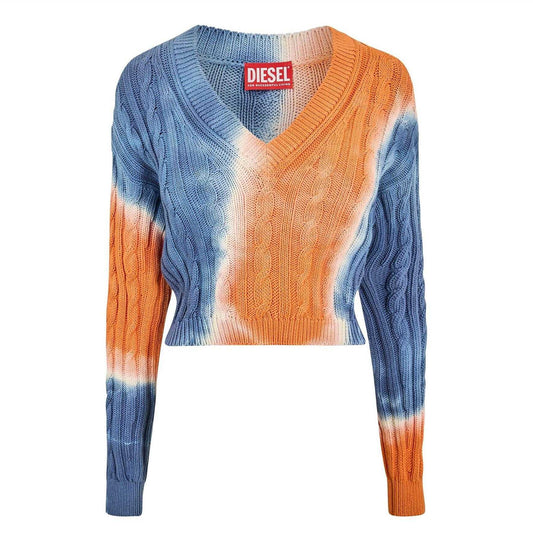 Orange-Blue - Front - Diesel Womens-Ladies Janel Tie Dye V Neck Crop Sweatshirt