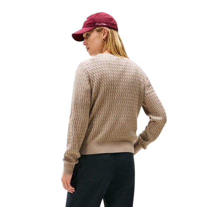 Taupe Heather - Back - Tommy Hilfiger Womens-Ladies Cable Knit Crew Neck Sweater Top