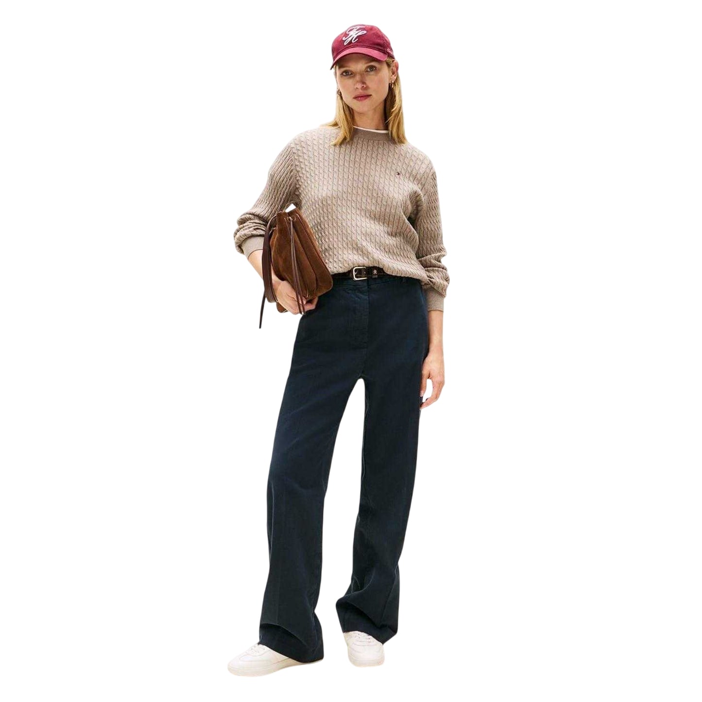 Taupe Heather - Lifestyle - Tommy Hilfiger Womens-Ladies Cable Knit Crew Neck Sweater Top