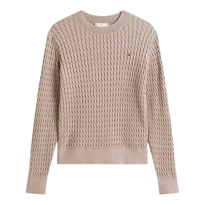 Taupe Heather - Front - Tommy Hilfiger Womens-Ladies Cable Knit Crew Neck Sweater Top