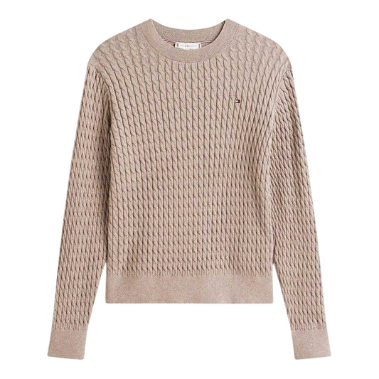 Taupe Heather - Front - Tommy Hilfiger Womens-Ladies Cable Knit Crew Neck Sweater Top