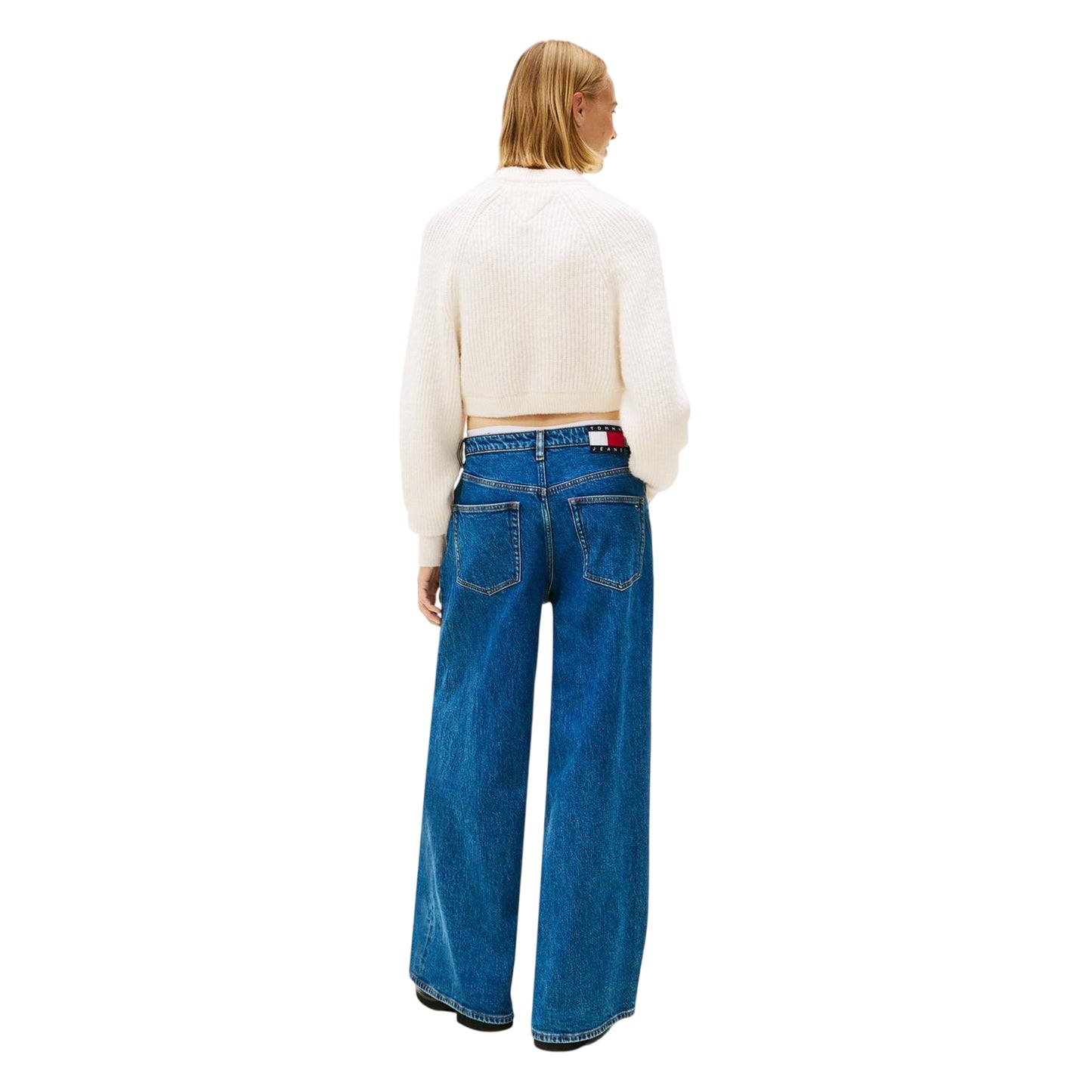 Antique White - Back - Tommy Jeans Womens-Ladies Badge Raglan Long-Sleeved Sweater Top