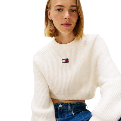 Antique White - Side - Tommy Jeans Womens-Ladies Badge Raglan Long-Sleeved Sweater Top