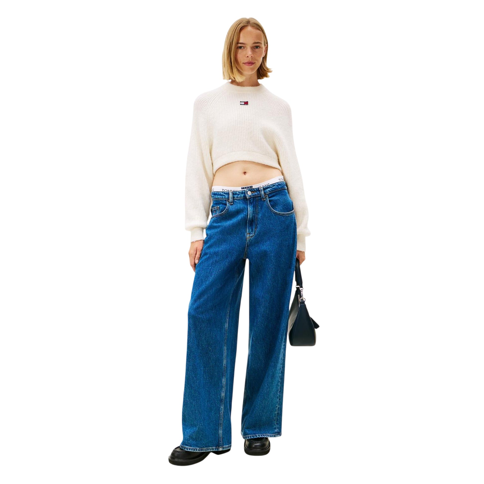 Antique White - Lifestyle - Tommy Jeans Womens-Ladies Badge Raglan Long-Sleeved Sweater Top
