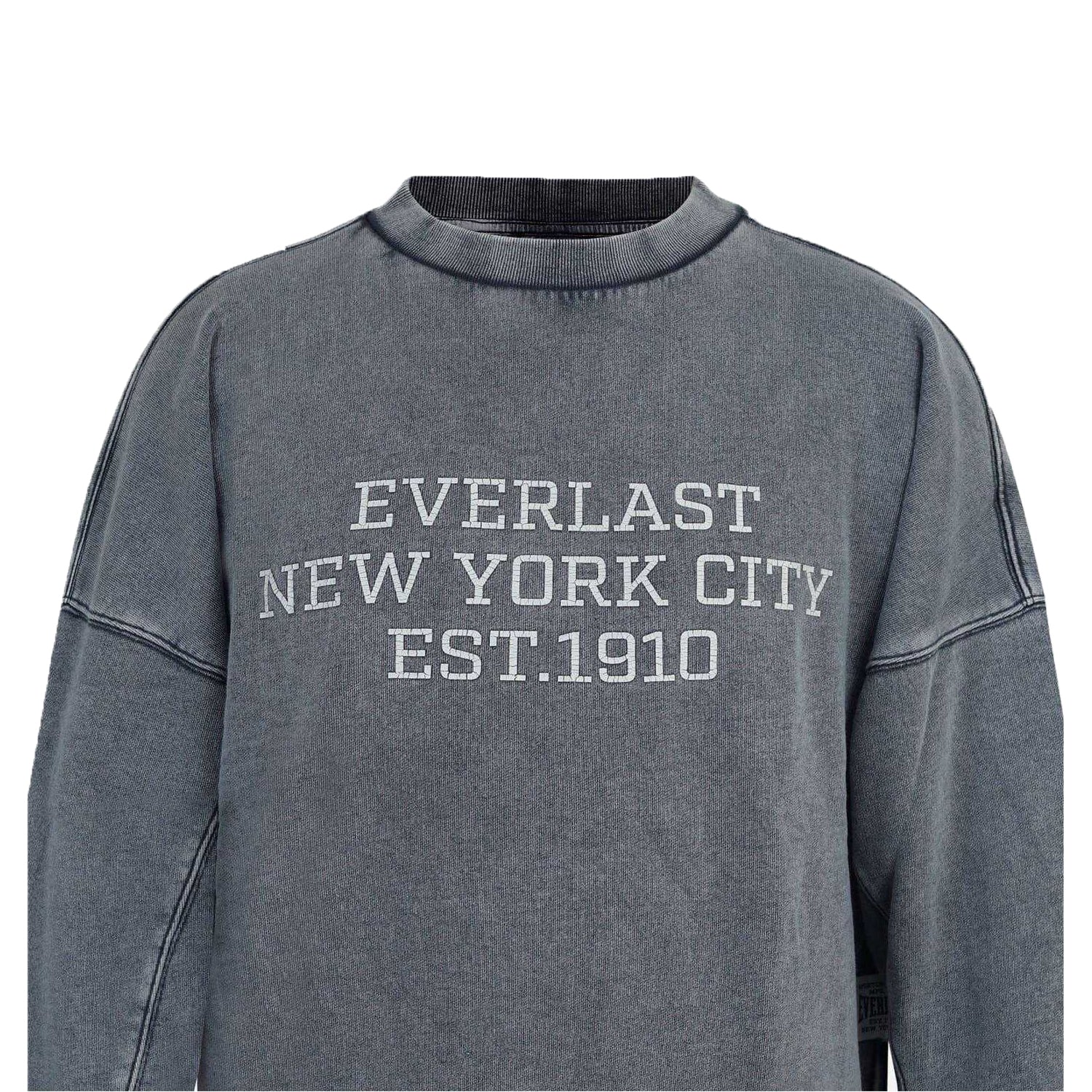 Washed Grey - Side - Everlast Mens NYC Lettering Crew Neck Sweatshirt